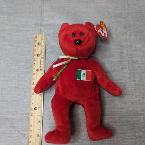 1999 TY Beanie Babies Osito Red Teddy Bear  Tags Flag Mexican Flag Retired Vinta - Picture 7 of 9